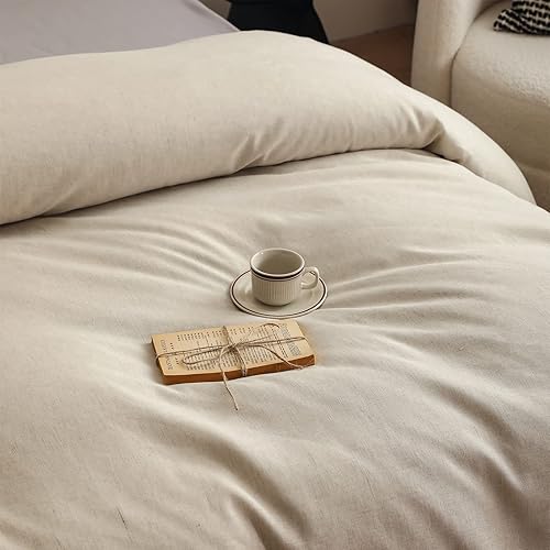 Miniatura 7 de Simple&Opulence Juego de funda de edredón de lino bohemio con flecos de borlas, juego de edredón de mezcla de algodón de lino de 3 piezas, 1 funda