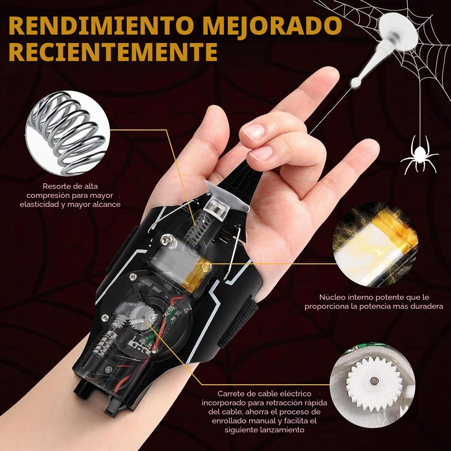 Towwoo Tirador de Telarañas, Lanzador de Araña Negra, Spiderman Toy Brazales Eléctricos Web Shooter Launcher, Spider Man Web Shooters Cosplay Decorativo, Lanza Telarañas Spiderman