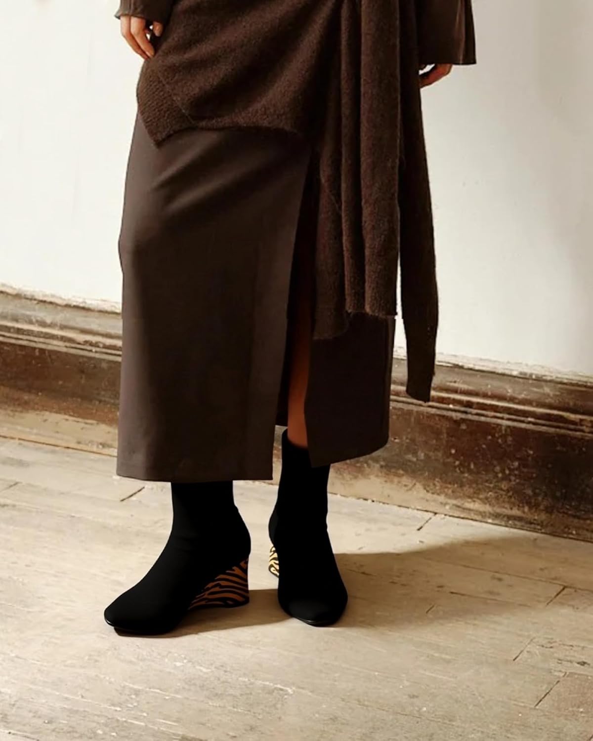 NEWBELLA Women's Ankle Boots - Knit Stretch Booties with Round Toe, Chunky Platform Block Heel Pull-On Chelsea Boots for Casual Streetwear, Daily Commute & Night Out - Image 3