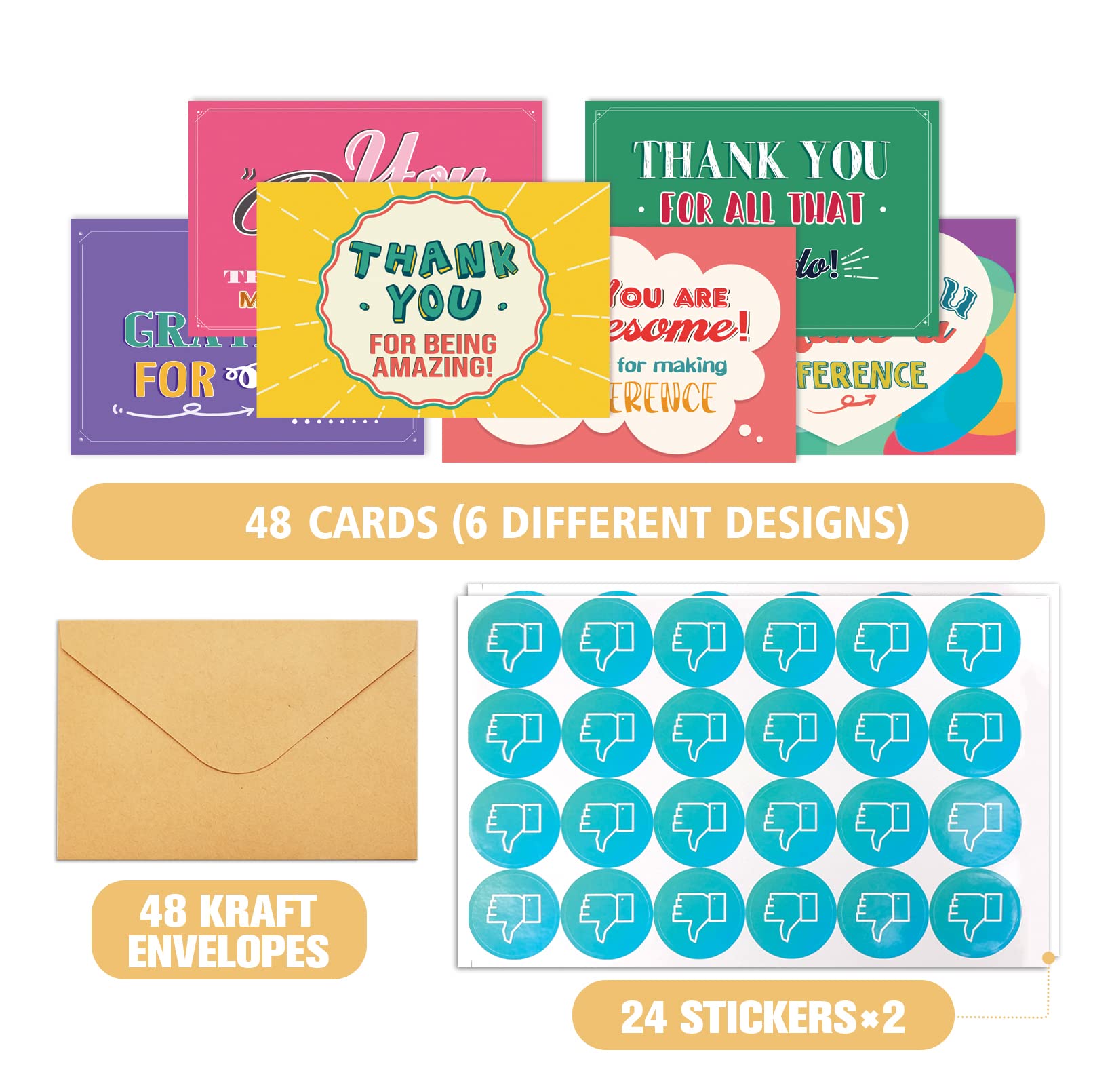48 Ermutigungs-Notizkarten mit Umschlägen, Kudo Wertschätzung Dankeskarten Set, Anerkennungspostkarten Notizkarten Pack für Mitarbeiter, Lehrer usw.,10.2x15.2 cm