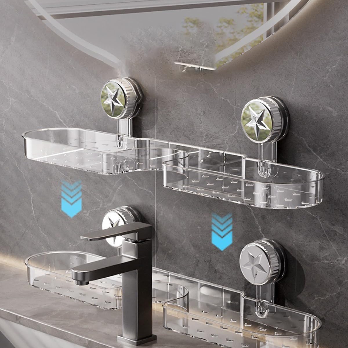 EVERZONE Suction Cup Shower Caddy Cup Bathroom Shelf 19 9 No Drilling Stainless Steel Shelves Bathroom Organizers and