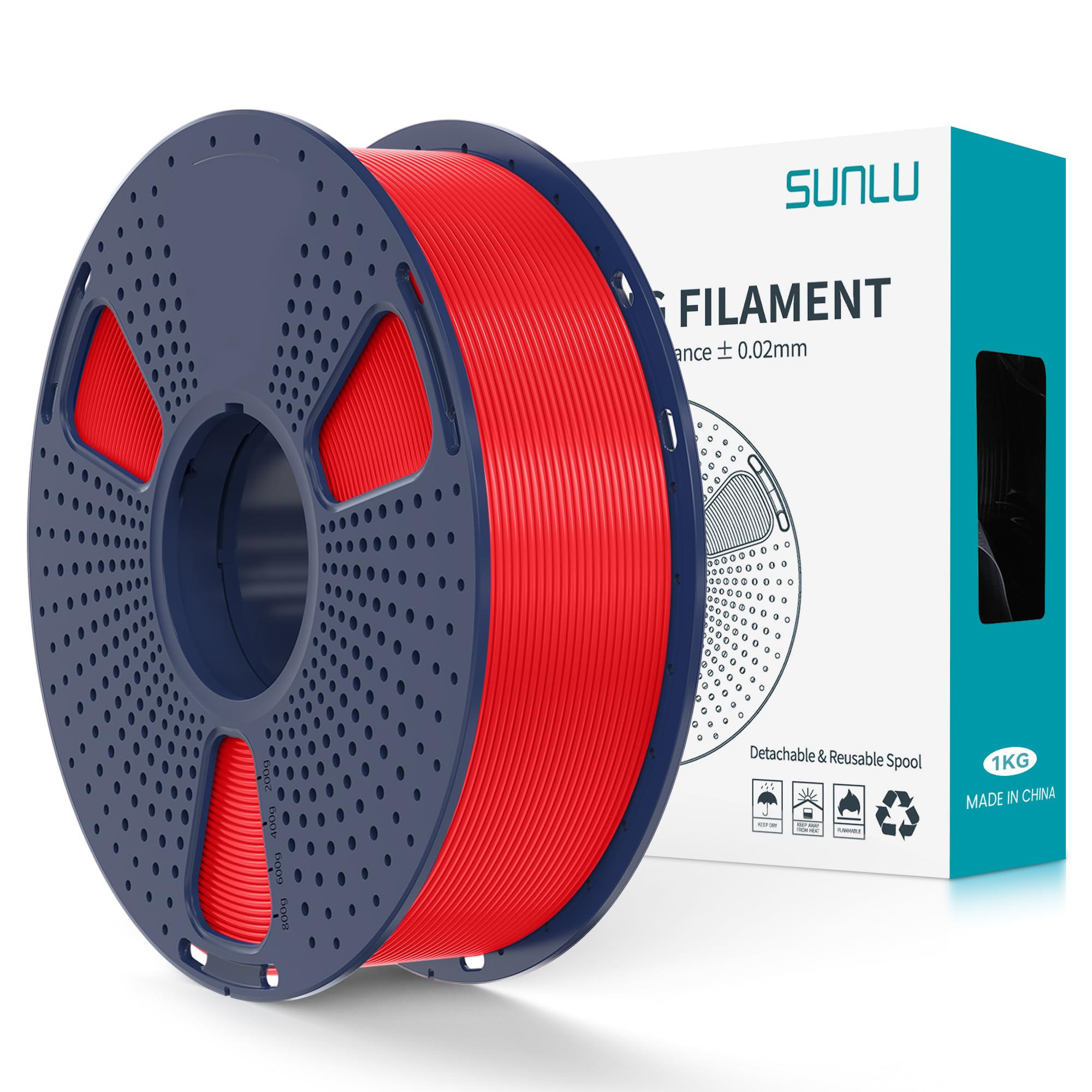 SUNLU PLA+2.0 Filamento per stampante 3D, Filamento PLA Plus di Aggiornamento, Filamento 3D ad alta resistenza, Precisione dimensionale +/- 0.02 mm, Bobina da 1kg (2.2LBS), Rosso