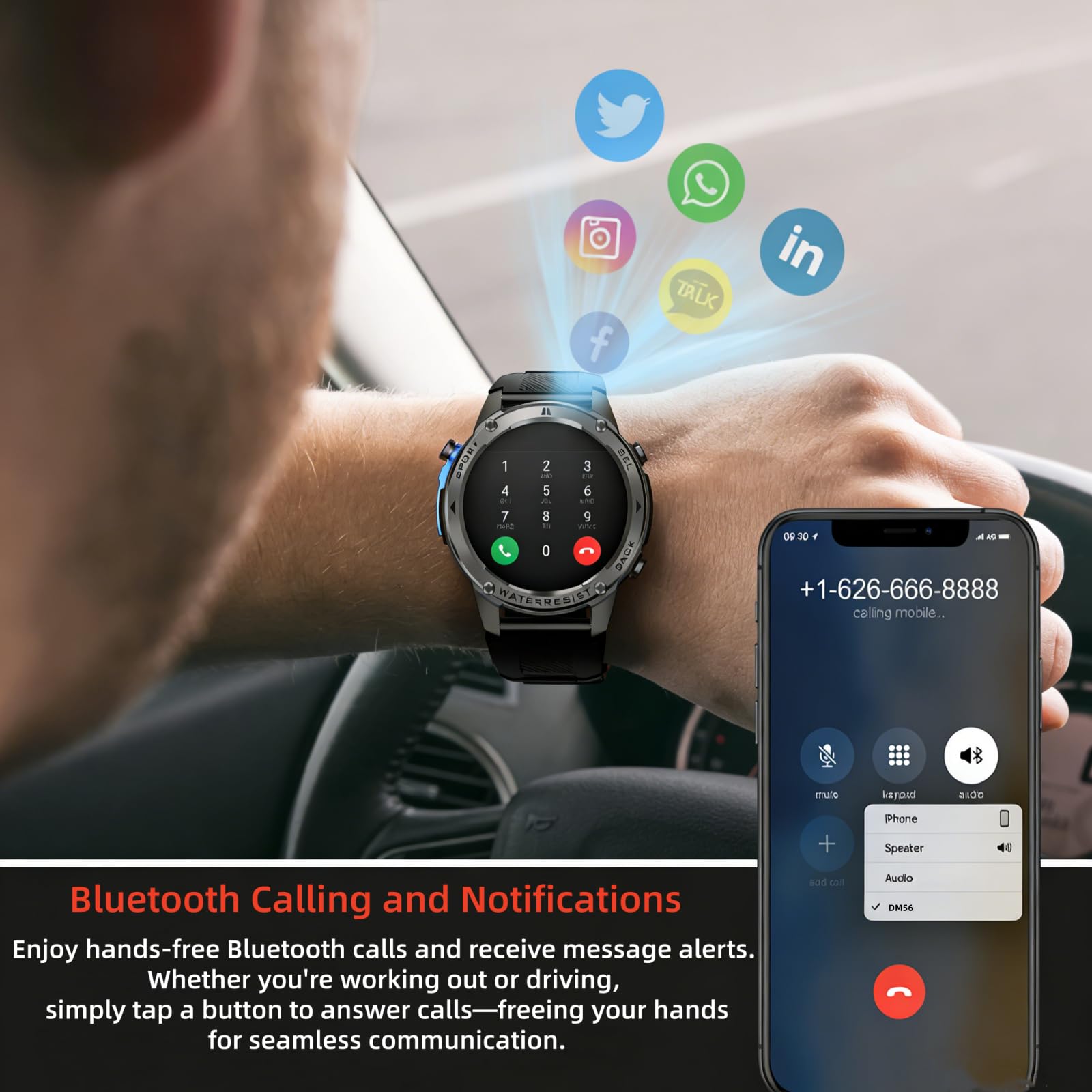 AIEK Smartwatch da Uomo, GPS Orologio Sportivo,65 Giorni Standby,5ATM Impermeabile per Nuoto, Chiamate Bluetooth, Fitness Tracker 170+ Sportive, Sonno Bussola,Compatibile iOS Android (Nero)