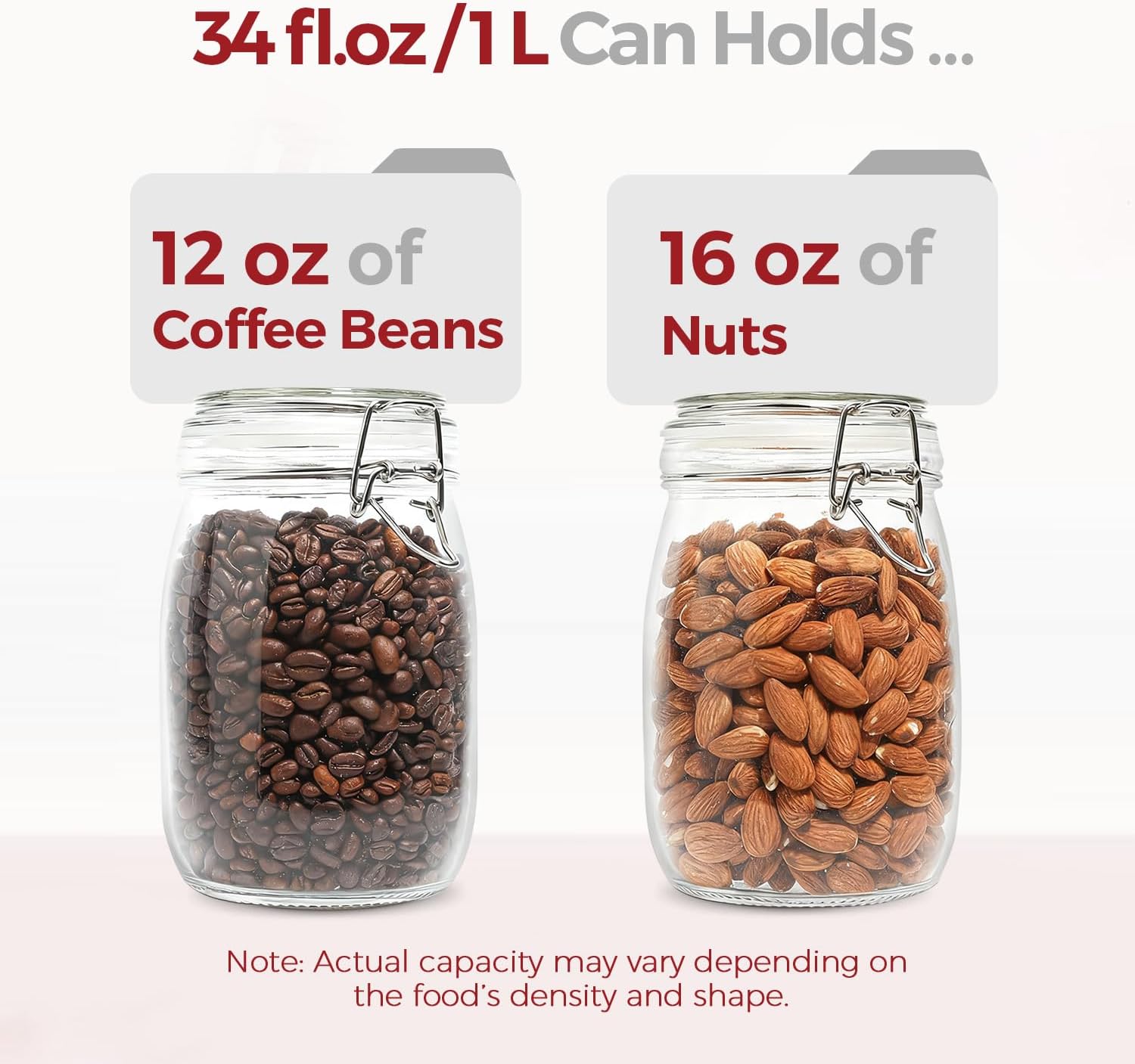 34oz 6 Pack Glass Jars with Airtight Lids - Round Food Storage Canisters for Pantry Organization, Ideal for Sugar, Cookies, Candy, Coffee, Nuts & Dry Goods | Thick Glass,BPA-Free - Image 3