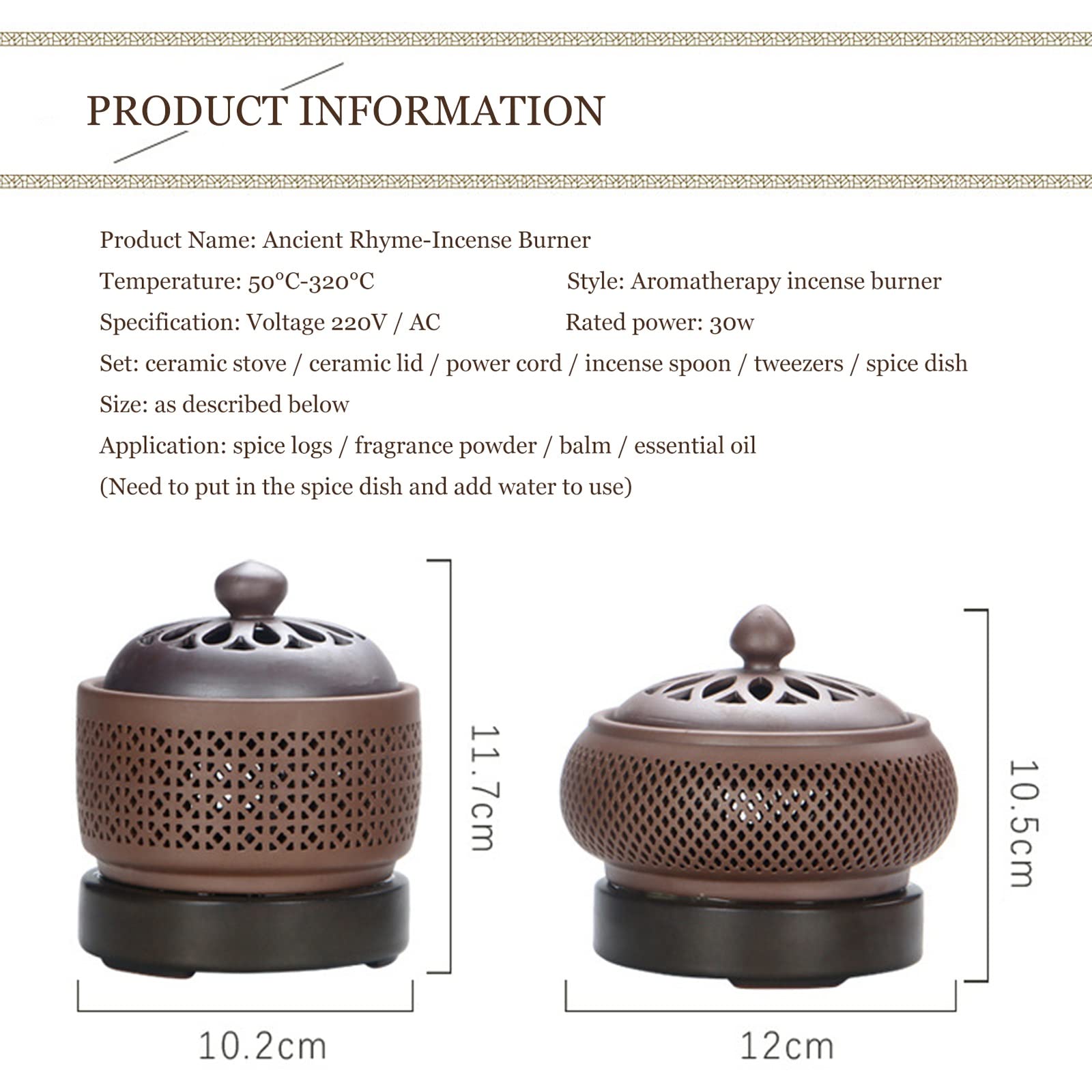 Brûleur d'encens céramique chronométrée,température réglable électrique Porte-encens,Bougies Bois d'agar à résine d'encens Diffuseurs d'huile parfumés,Home/Bureau/Bar diffuseur Parfum Maison