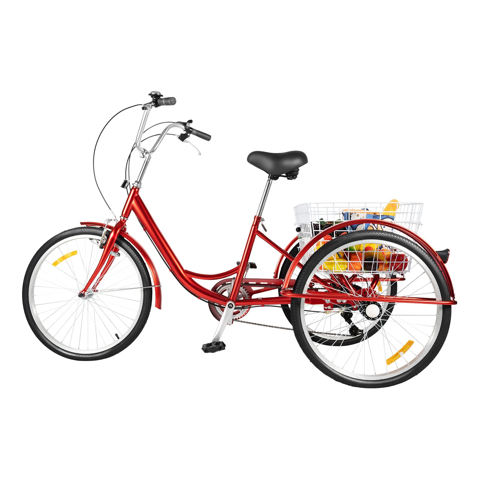 FUNYSF Triciclo per adulti 24 3 ruote per anziani 6 velocità con cestello e lampada, rosso