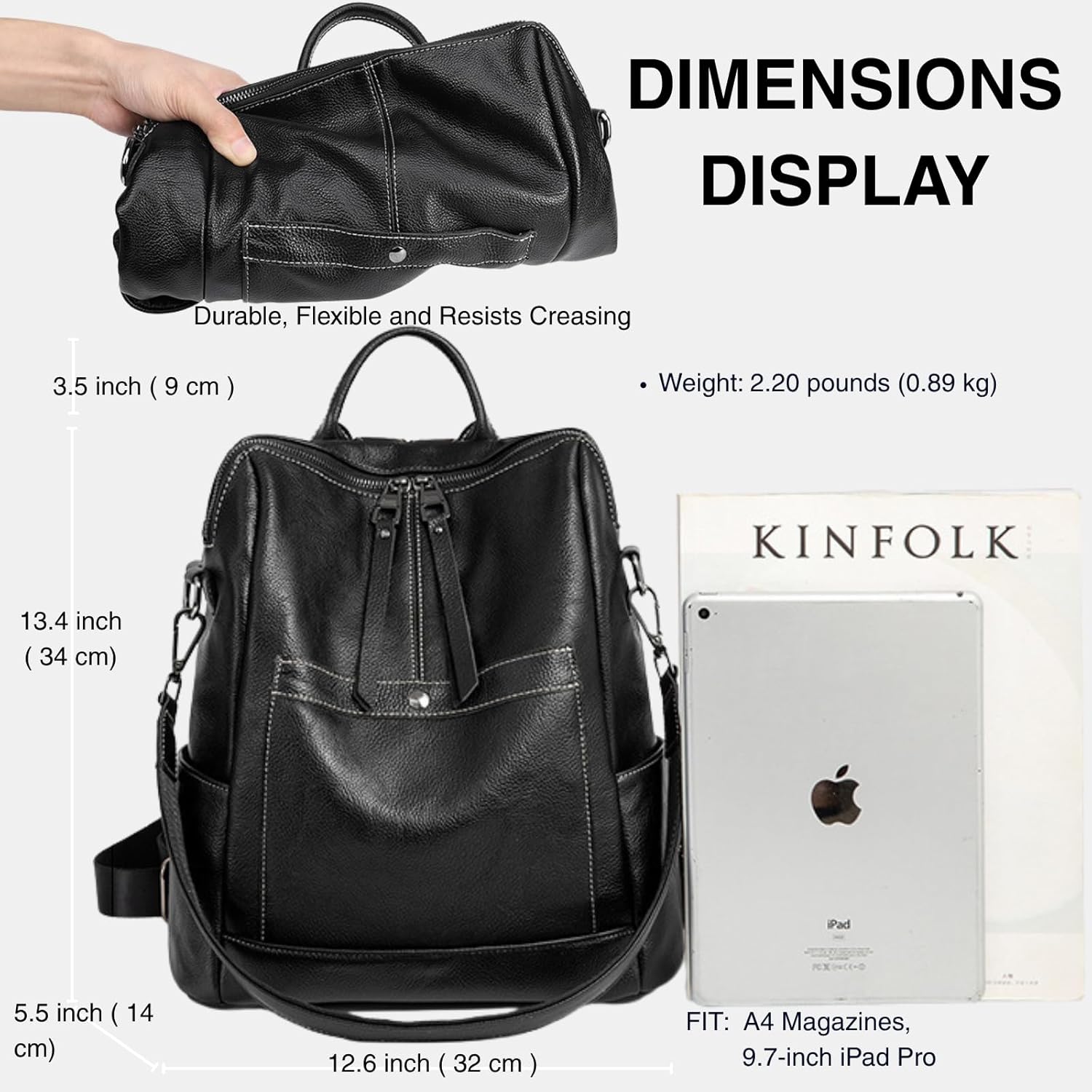 Convertible Backpack Purse Women - Fashion Tote Backpack, Shoulder Bag, Black Travel Backpack for College, Work, Casual