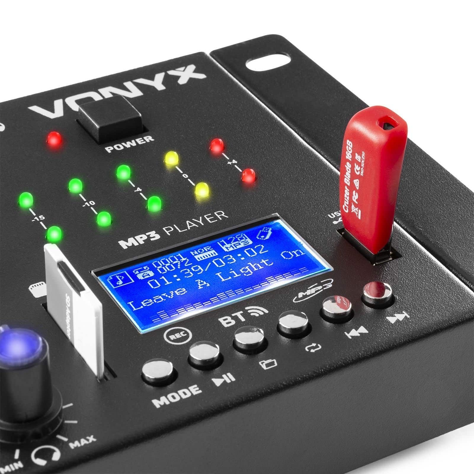 Vonyx STM3030 DJ Mischpult für PC, 4-Kanal DJ Controller, Audio Mixer, USB, SD, MP3 Player, Aufnahmefunktion, Bluetooth DJ Mixer mit Crossfader, 2x MIC-IN, Talkover, CUE, 3x Line-In