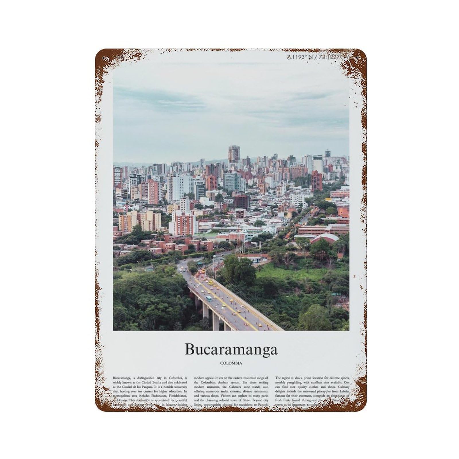 xiaoxiaoshen Bucaramanga Colombia City Scenery Wall Decor Art Metal Tin Poster Modern Home Decor Art Home Bar Shop Decorations Vintage Sign 40x30cm