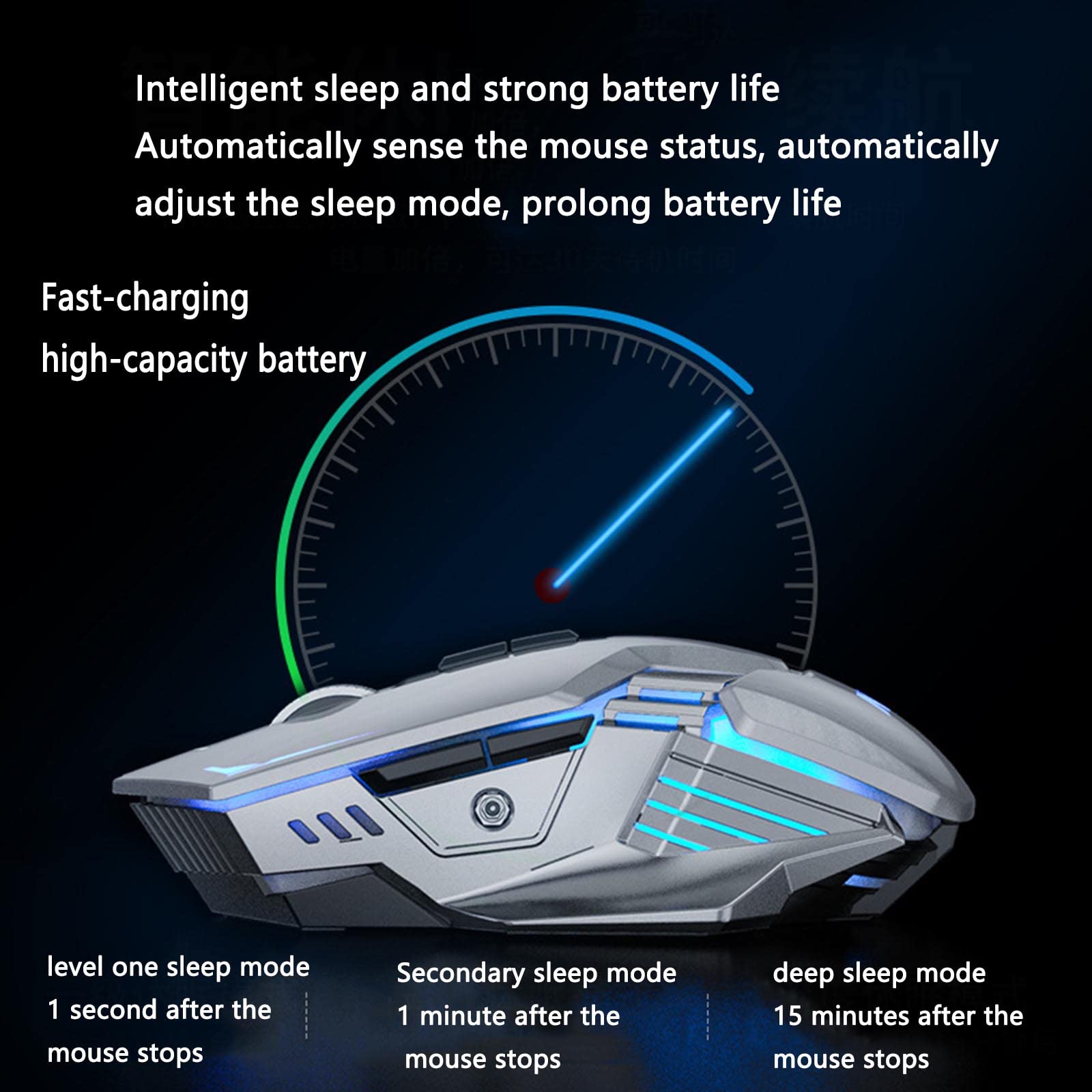 JUSHZ Souris sans Fil Ergonomique Gamer Filaire Bluetooth Gaming Rechargeable Silencieuse 1300dpi USB 2,4 GHz Photoélectrique Ergonomie (105x54x29CM,Grey Battery)
