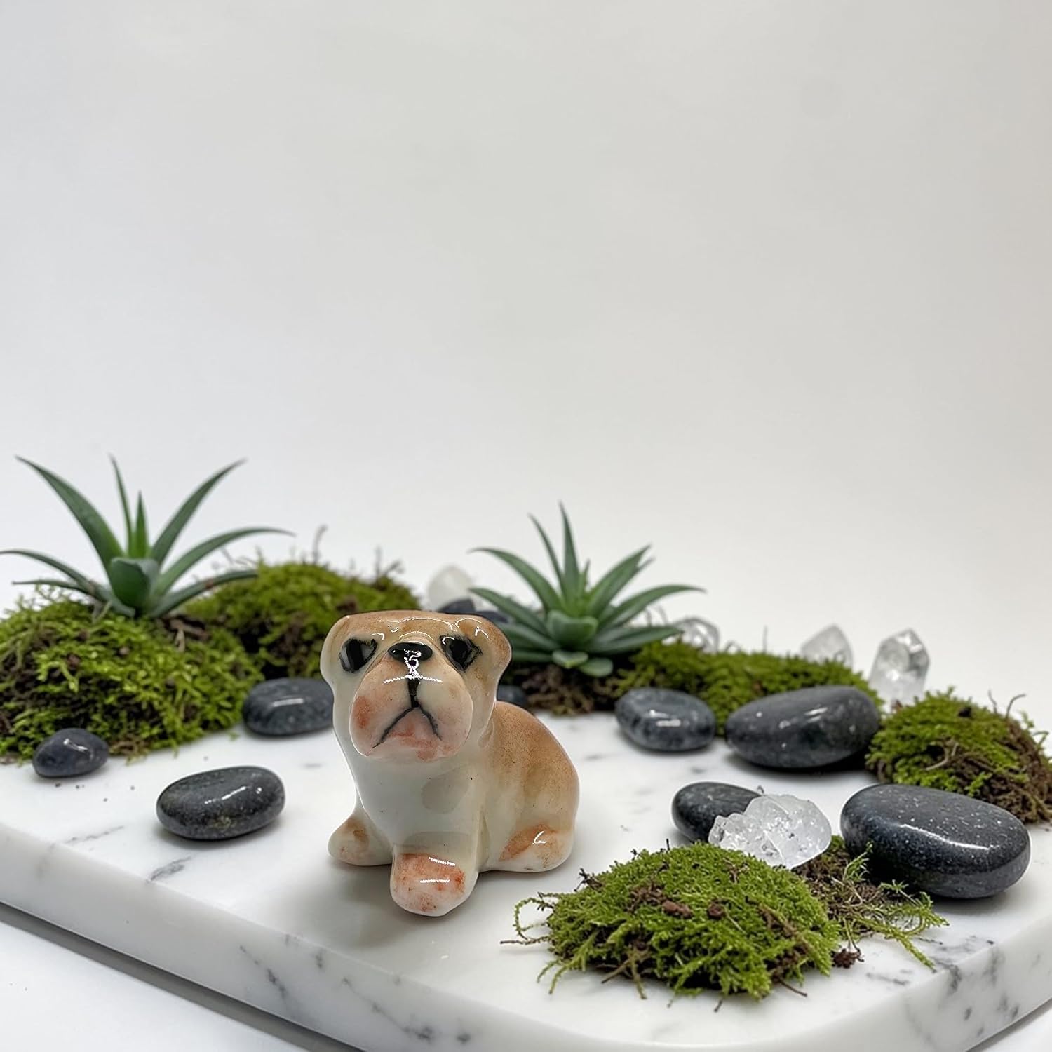 WitnyStore 0.63 Inch Miniature Handcrafted Fawn Brown Ceramic Bulldog Figurine Sitting Adult Collectible Art Terrarium Micro Landscape Diorama Desk Decor Pet Lover Gift image 3