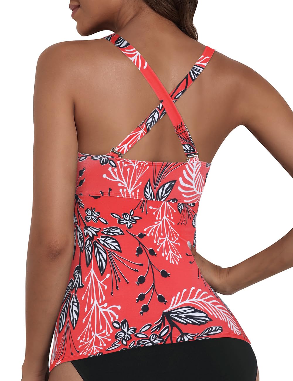 Cindy's aunt Tankini da donna con ferretto, increspato, incrociato, per controllo della pancia, senza fondo