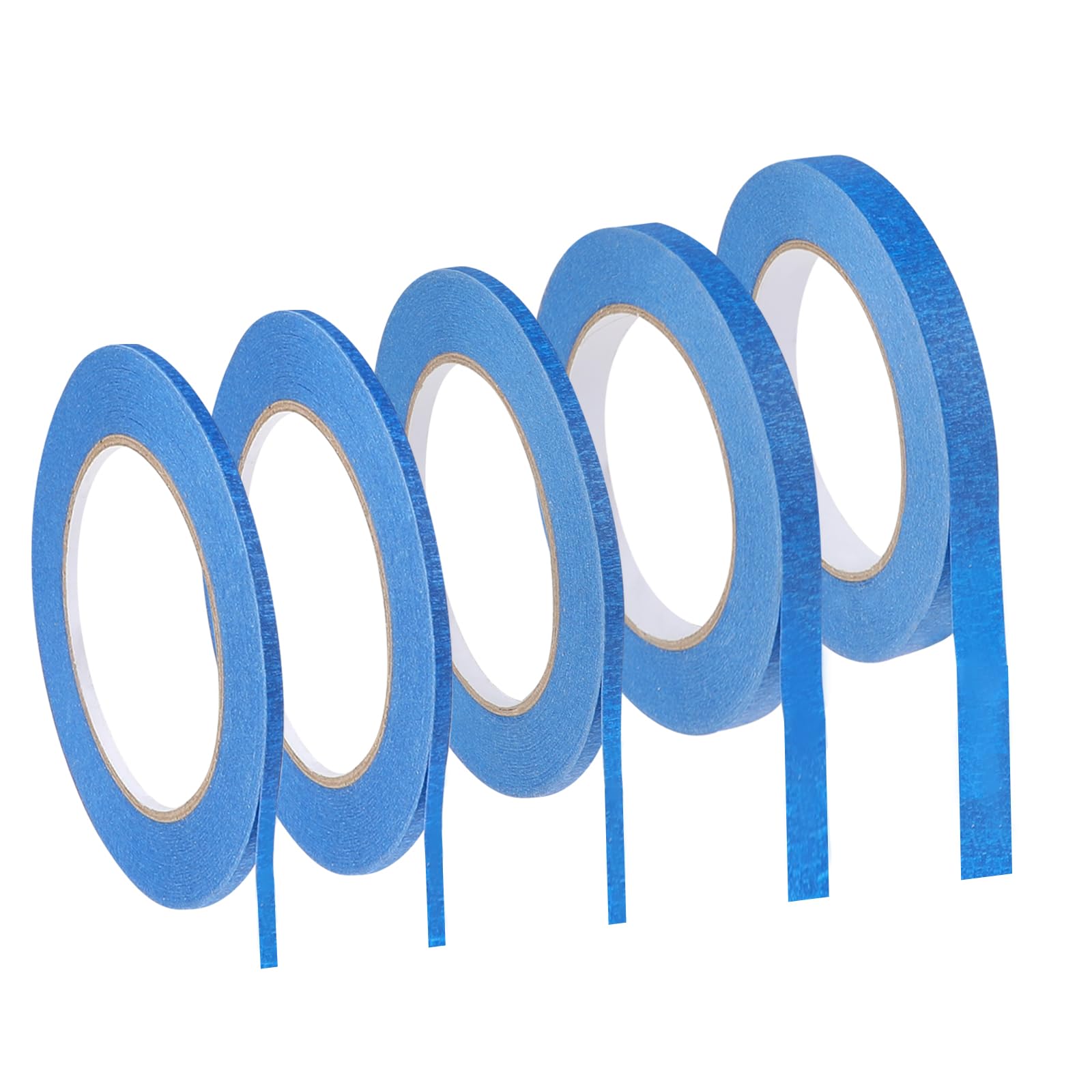JJUNW 5 roll Blau Fine Line Tape, 3/5/10/12 mm x 50 m Zierstreifenband Masking Tape Band, Malerkrepp Selbstklebendes 4 Breiten Kreppband mit feiner Linie für Auto Schule Büro Heimwerkerprojekte