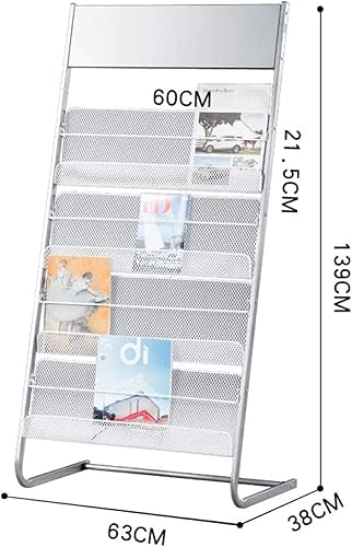 Miniatura 2 de GENMO Revistero de pie, acero de hierro al carbono, plata, 4 estantes grandes, instalación conveniente, adecuado para áreas de recepción