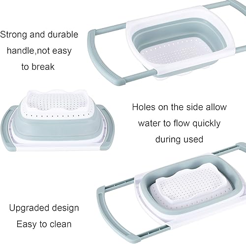 Miniatura 8 de Colador plegable, colador de cocina, colador plegable con asas extensibles para drenar verduras, pasta, frutas, incluye 6, colador plegable de 4