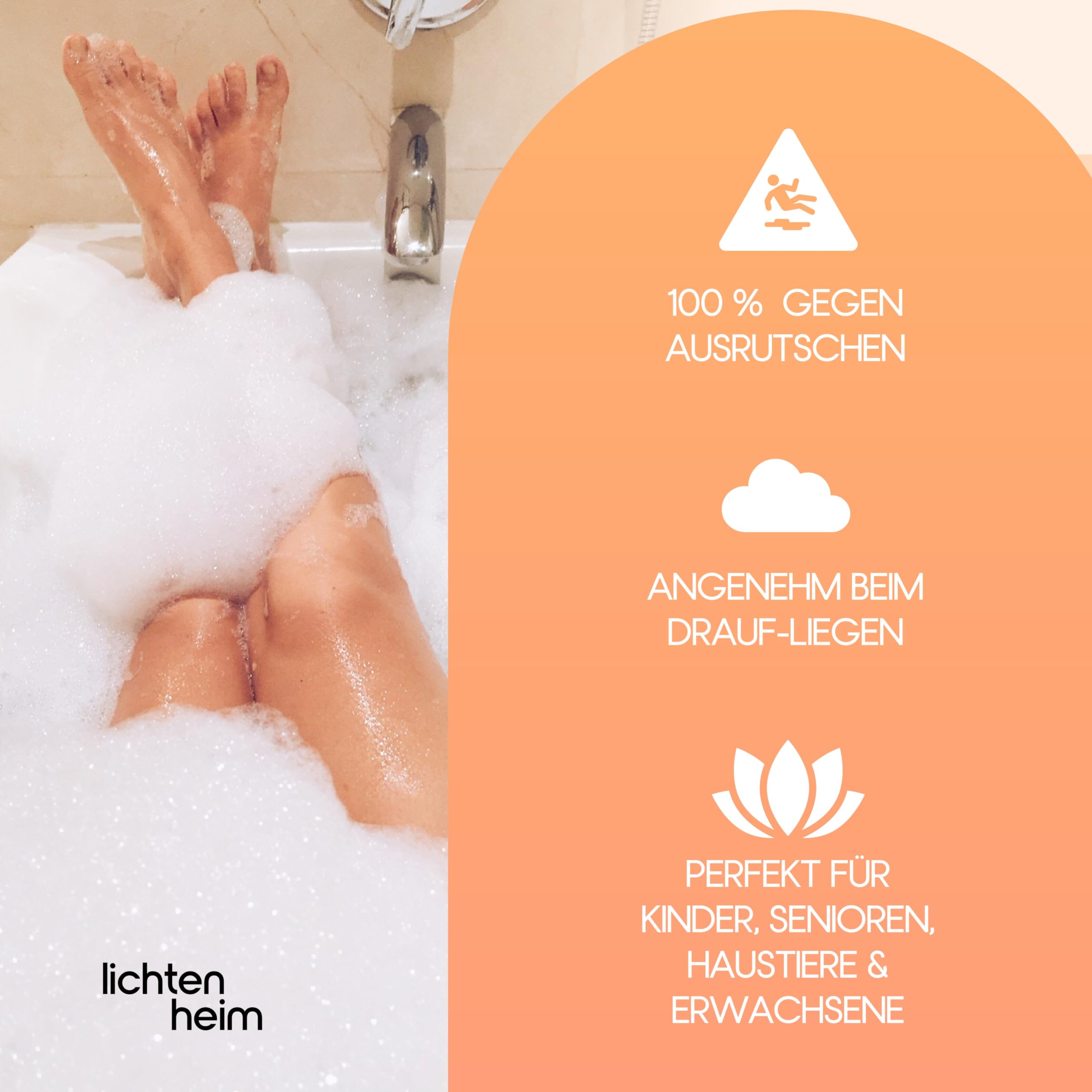 Tapis de douche antidérapant Sensitiv 100x40 cm - INCL 2 crochets - Tapis de bain antidérapant - Tapis de bain antidérapant sans BPA - Tapis de bain résistant à la moisissure et lavable
