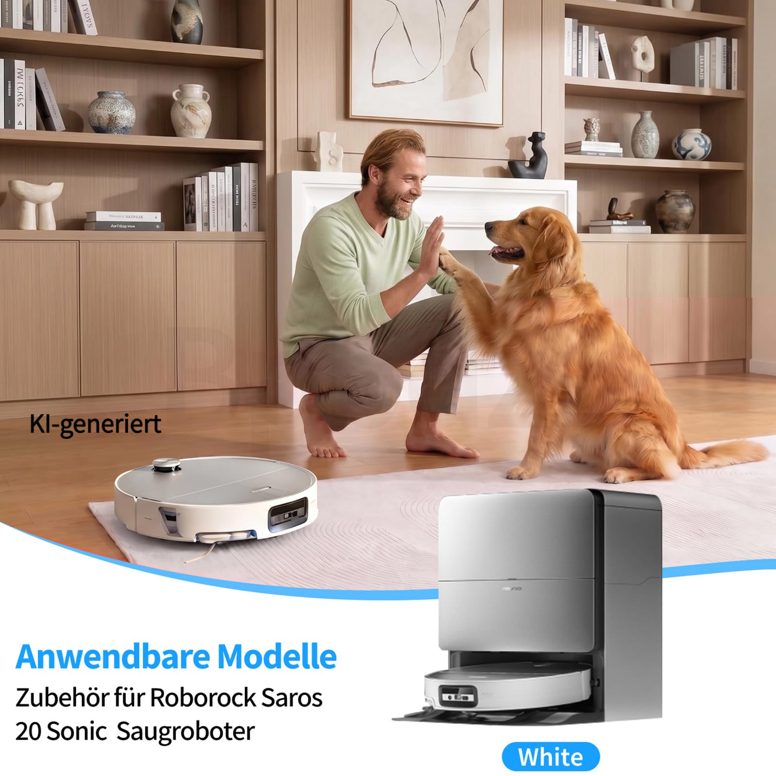 32 akcesoria do robota odkurzającego Roborock Saros 20 Sonic, 4 główne szczotki, 4 podkładki do wycierania, 4 filtry, 6 worków na kurz, 6 szczotek bocznych, 6 płaskich kamieni zapachowych, 1