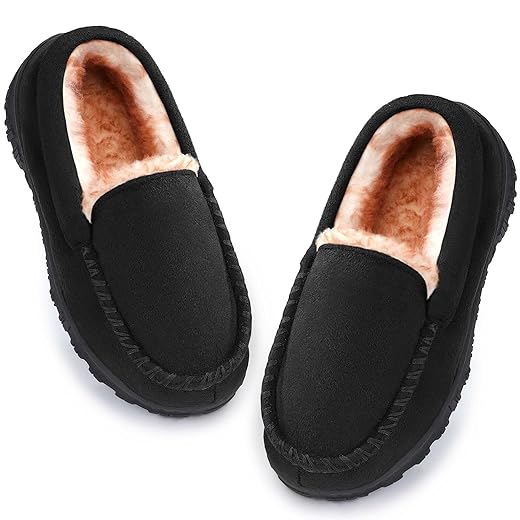 Boys & Girls Moccasin Memory Foam Kids House Slippers - Nonslip Indoor & Outdoor