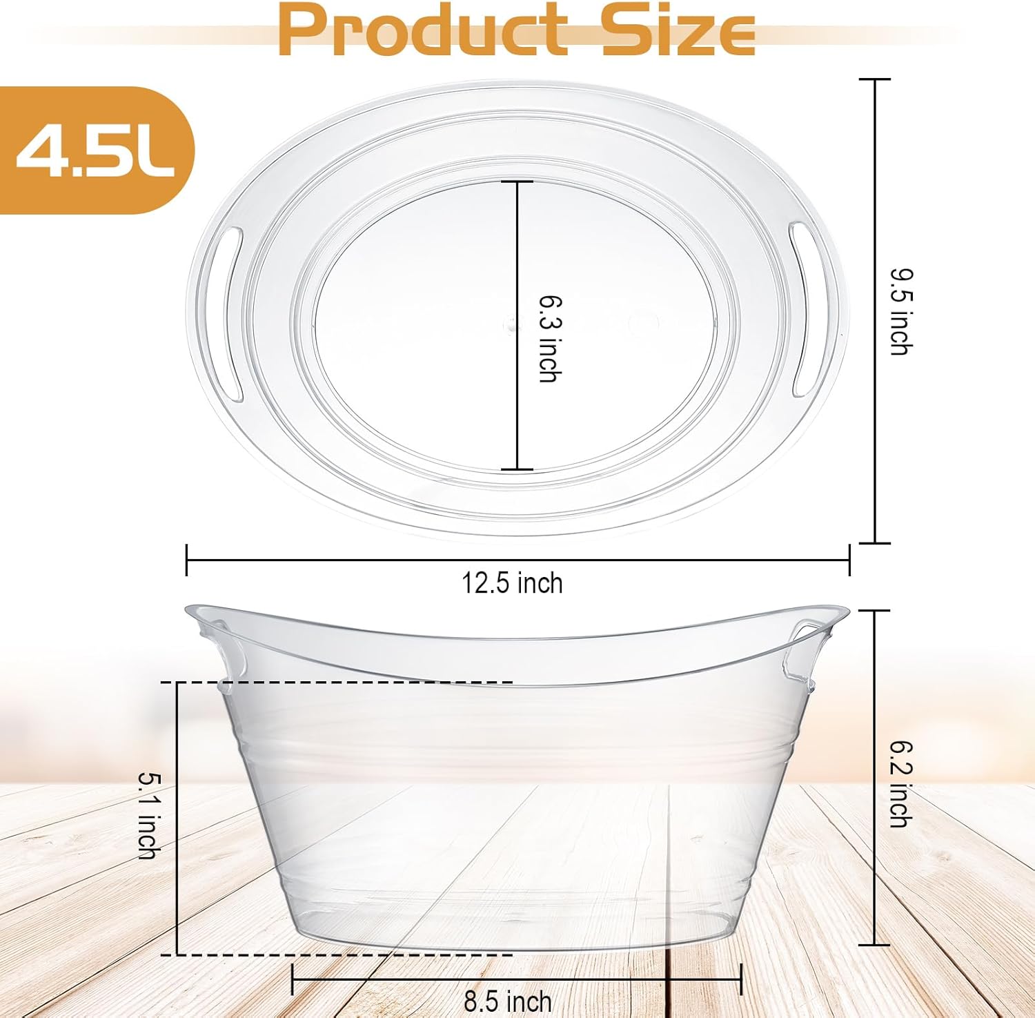 Geelin 12 Pcs Plastic Ice Bucket Ice Tub Clear Wine Champagne Wine Bucket Beer Drink Cooler Chiller Bin Parties Oval Storage Tub with 3 Scoops for Cocktail(Clear)