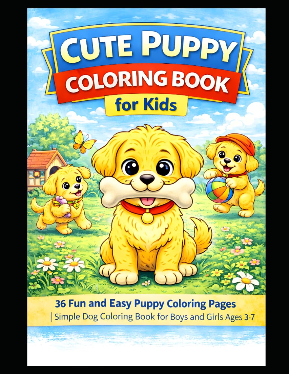 Cute Puppy Coloring Book for Kids: 36 Fun and Easy Puppy Coloring Pages | Simple Dog Coloring Book for Boys and Girls Ages 3-7
