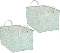 Vista 12 de DII Colección de almacenamiento de lavandería, contenedor plegable recubierto de polietileno con asas, celosía aguamarina, juego grande, 10.5 x 17.5