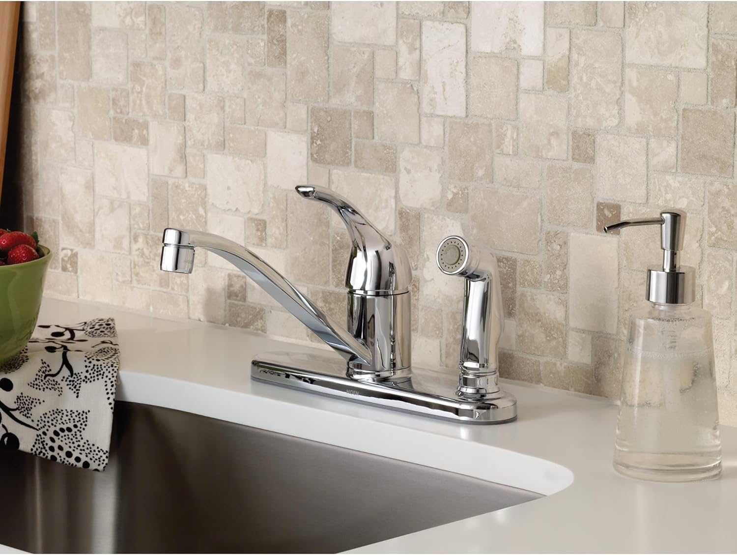 MOEN CA87554C Adler Low Arc Kitchen Faucet with Side Spray in Chrome