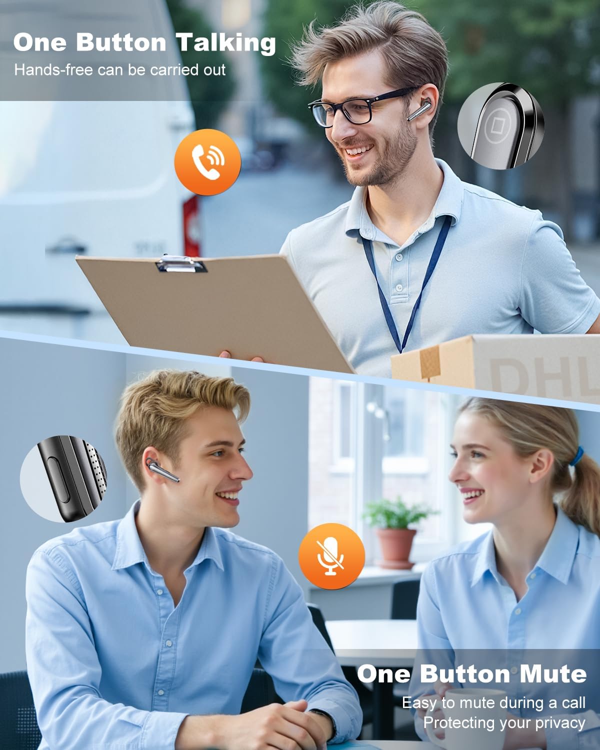New Bee Bluetooth Earpiece Wireless Bluetooth Headset for Cellphone with 500mah Charging Case LED Battery Display, V5.1 Dual Mic Noise Cancelling Single Ear Hand-Free Headset for Office Call