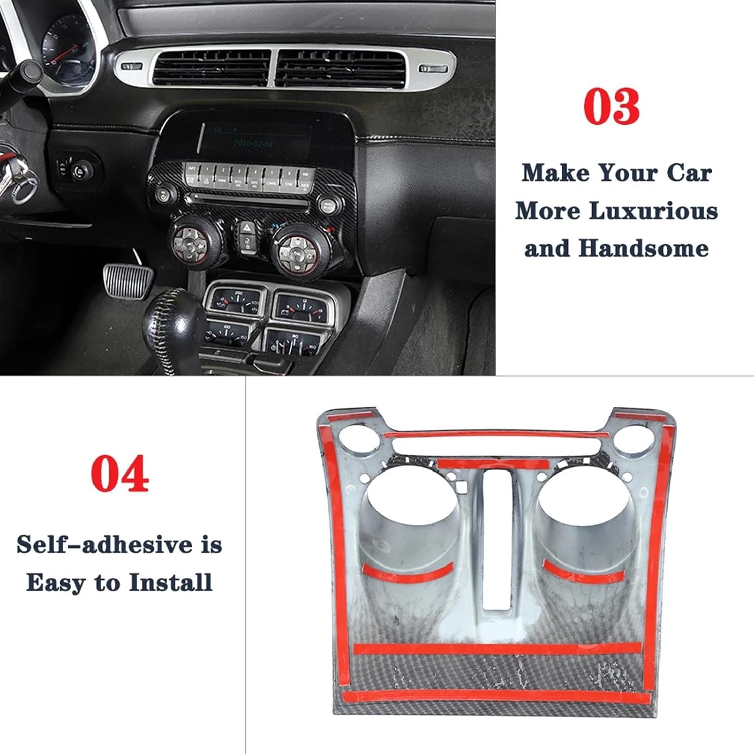 Car Center Console Control Panel Decorate Trim Cover for chevrolets Camaro 2010 2011 2012 2013 2014 2015 Interior Mouldings ABS(Red)