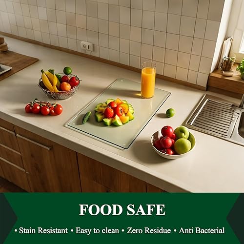 Miniatura 6 de Phore Tabla de cortar de vidrio templado para cocina, apta para lavavajillas, tabla de cortar transparente para encimera, resistente a los arañazos,