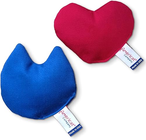 Americat Company Paquete de 2 juguetes de hierba gatera hechos en Estados Unidos, juguetes de peluche para gatos y corazones rellenos de hierba