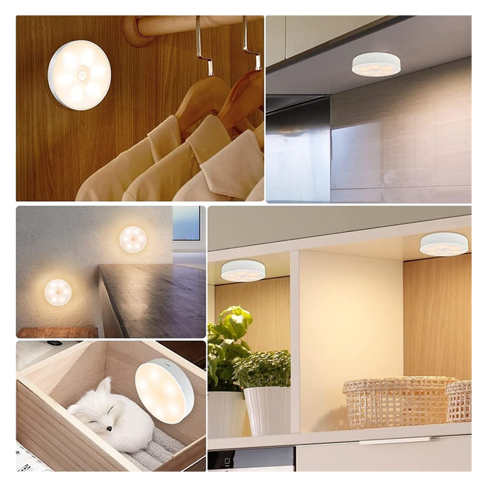 Luces Bajo Armario Luz LED Nocturna Con Sensor De Movimiento, Lámpara Regulable Recargable Por USB, Inalámbrica, For Dormitorio, Cocina, Armario, Lámparas Ahorro Energía(White Light,5 PCS)