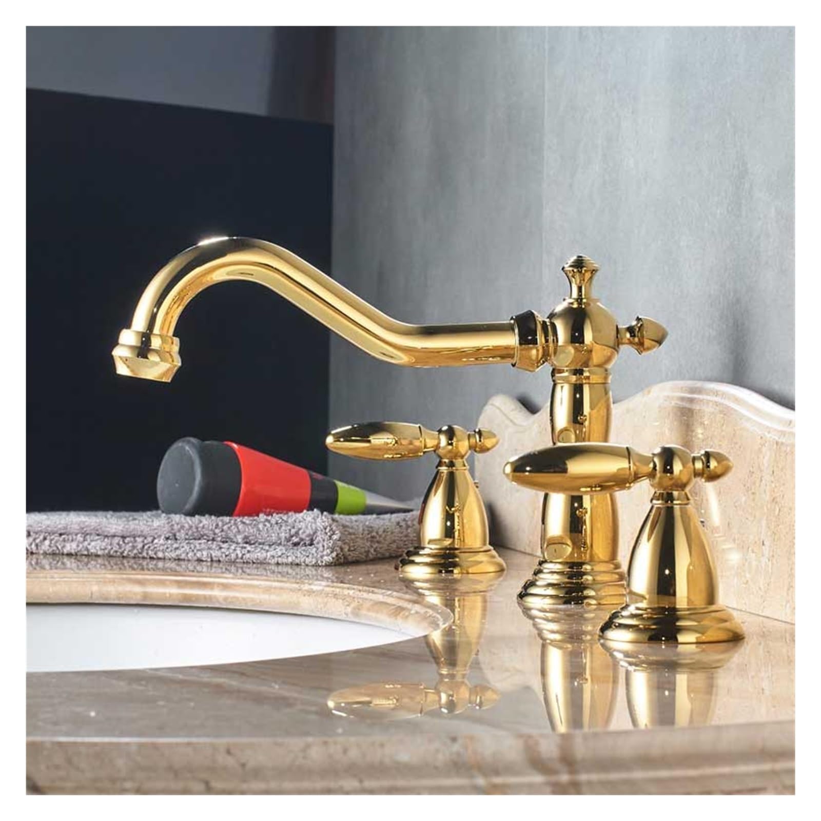 Wdsopk Gold Bathroom Sink Faucet With Hot And Cold Water Mixer For 3-Hole Installation ( A)
