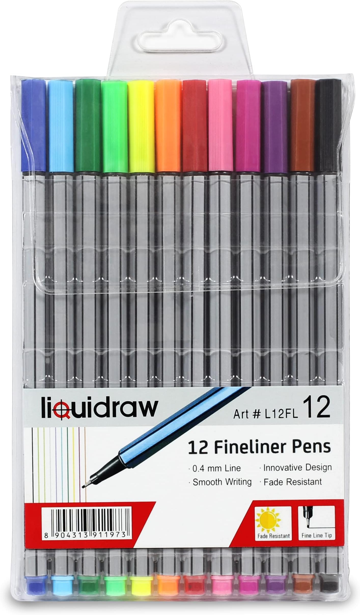 Multicolour Fineliner Pens - Set of 12 Assorted Colours | Fine Point 0.4 mm Tip | Storage Wallet | Coloured Pens For Artists, Handwriting, Drawing, Sketching | Fade Resistant Ink