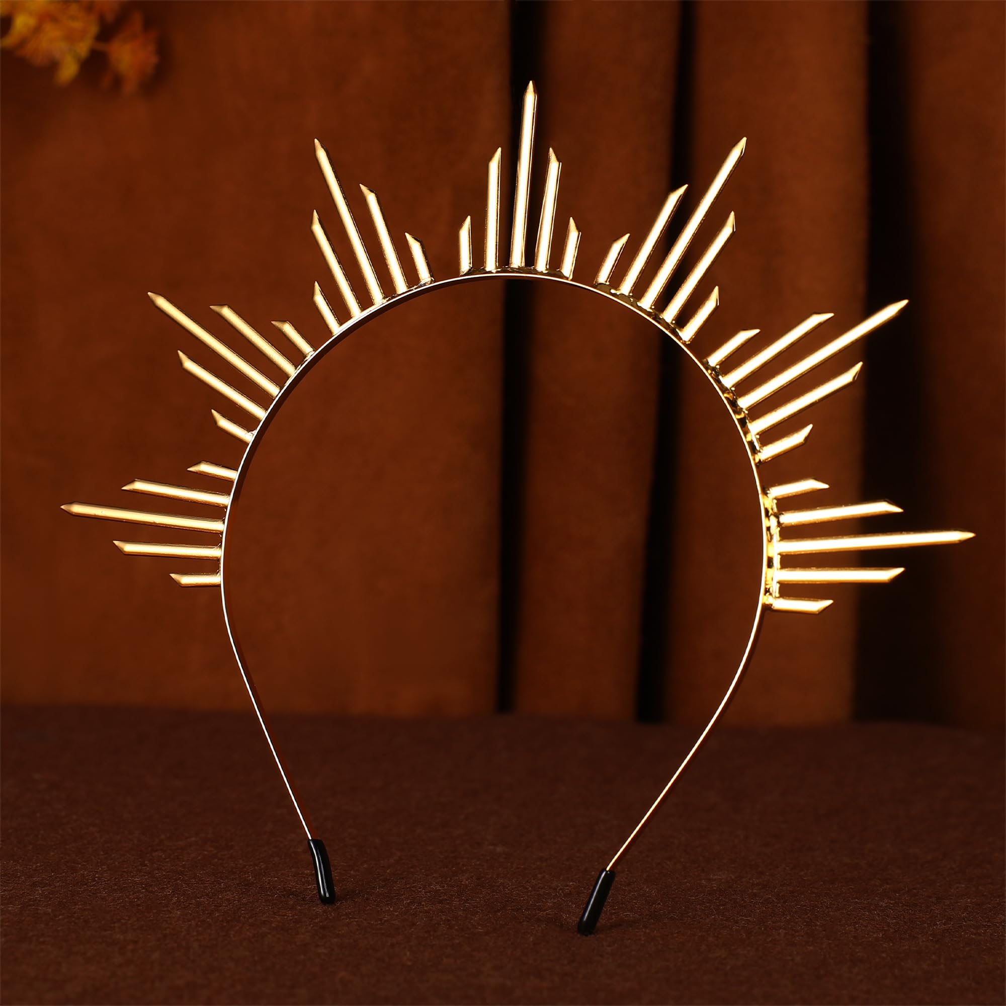 PartyforU Gold Goddess Halo Crown for Women Goddess Crown Headpiece Hairband for Festival Photo Shoots Sun Halo Headband Tiara for Renassiance - Image 3