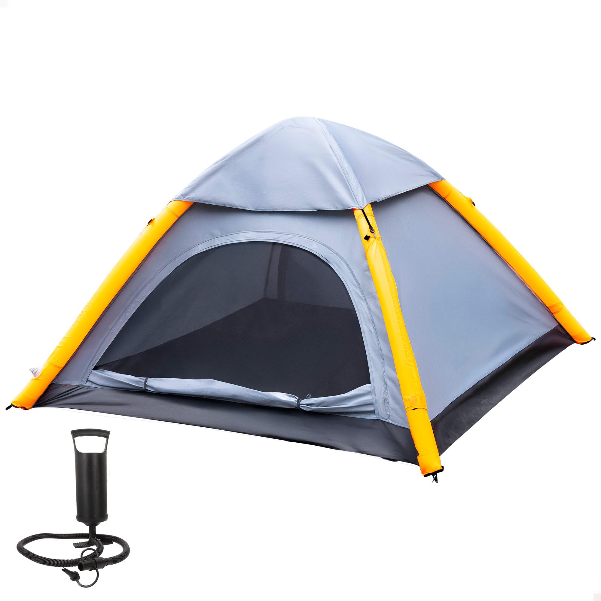 AKTIVE Tente de Camping pour 2 Personnes, Protection UV50, moustiquaires, Tissu Polyester, tiges gonflables, 8 piquets, avec gonfleur, Sac de Transport (63185) Gris 210 x 210 x 135 cm