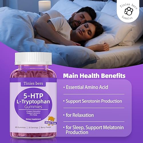 Miniatura 5 de Gomitas de L-teanina de 400 mg, glicinato de magnesio 400 mg, melatonina 10 mg y gomitas de L-triptófano 500 mg, 5-HTP 200 mg para adultos y niños