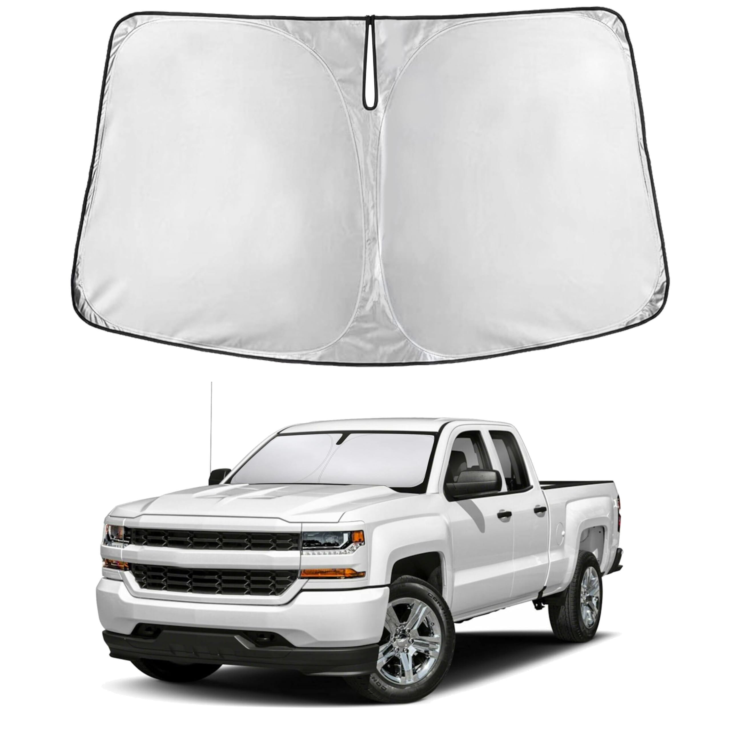 EcoNour Windshield Sun Shade Compatible for Chevrolet Silverado 1500 2014–2018 | Full-Size Pickup Front Window Sunshade | Foldable Sun Visor Protector | UV &amp; Heat Blocking