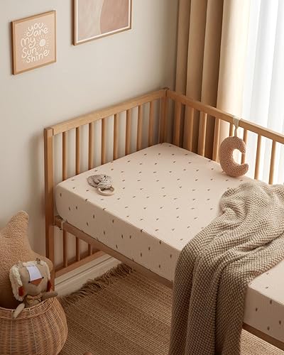 Vista 20 de Blissful Diary Sábanas de muselina para cuna, paquete y juego, sábanas ajustadas para Pack N Play, algodón suave para niños y niñas, paquete de 2