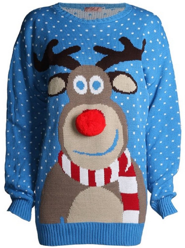 Miss High Street Chirstmas Jumpers Womens Plus Sizes and Normal 3D Nose Raindeer