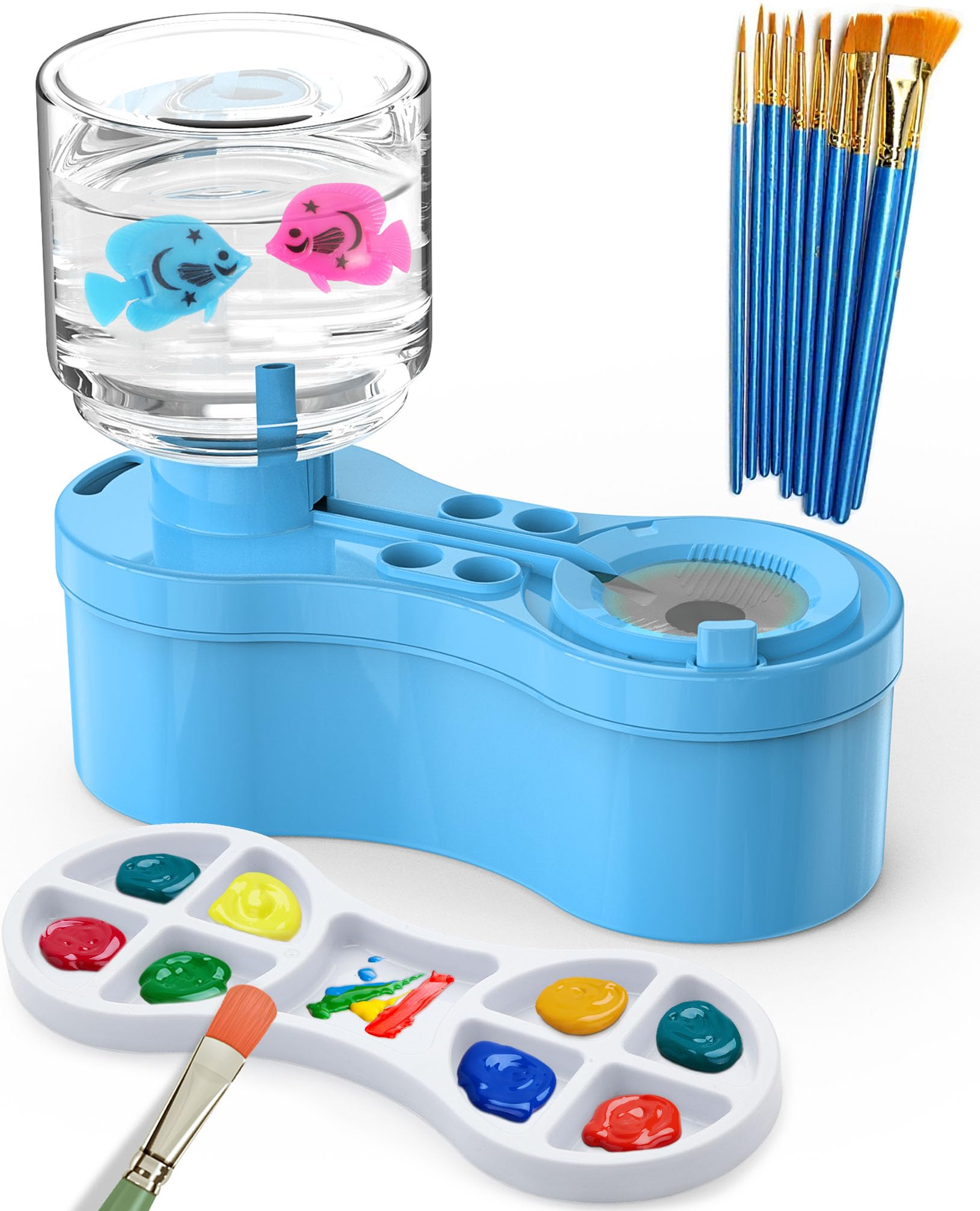 Paint Brush Cleaners, with Paint Palette and Brush Holder for Watercolor/Oil Acrylic and Water-Based Paints, Portable Paint Station &amp; Rinsing Tool,Gift for Kids/Adults/Artist/Beginners Blue