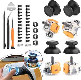 RongZy 4 Pieces Hall Effect Joystick Compatible with Play Station 5 PS5 Controller with 4 Pieces Thumb Cap Thumbstick Repair Kit Replacement 3D Analog Sensor Sticks for PS5