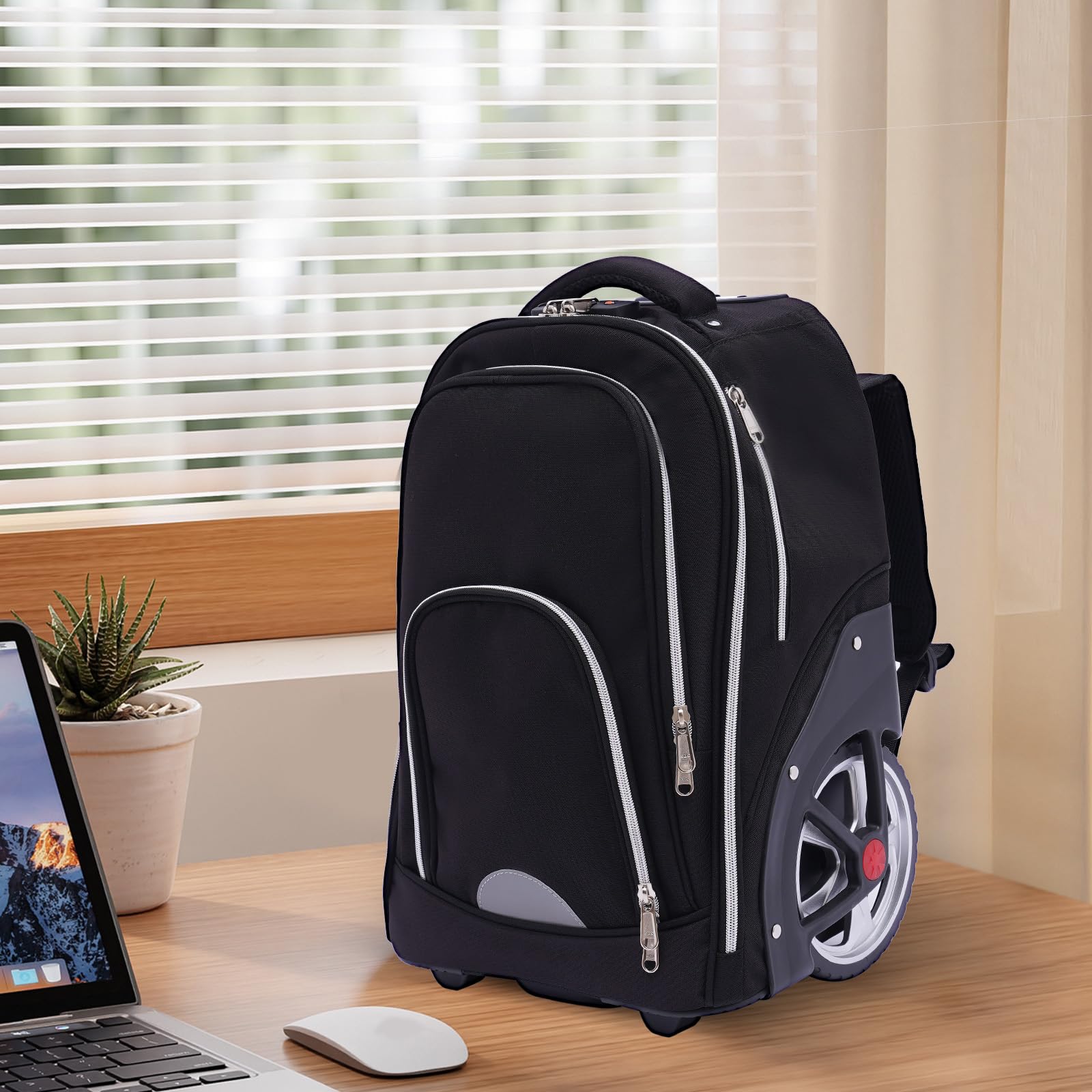 Trolley Mochila, Mochila de Viaje con Ruedas 45L Maleta Mochila Mochila Escolar Equipaje de Mano Bolsa para Laptop Maletín, para Viajes Cortos, Viajes de Negocios, Escuela, etc, 33 * 25