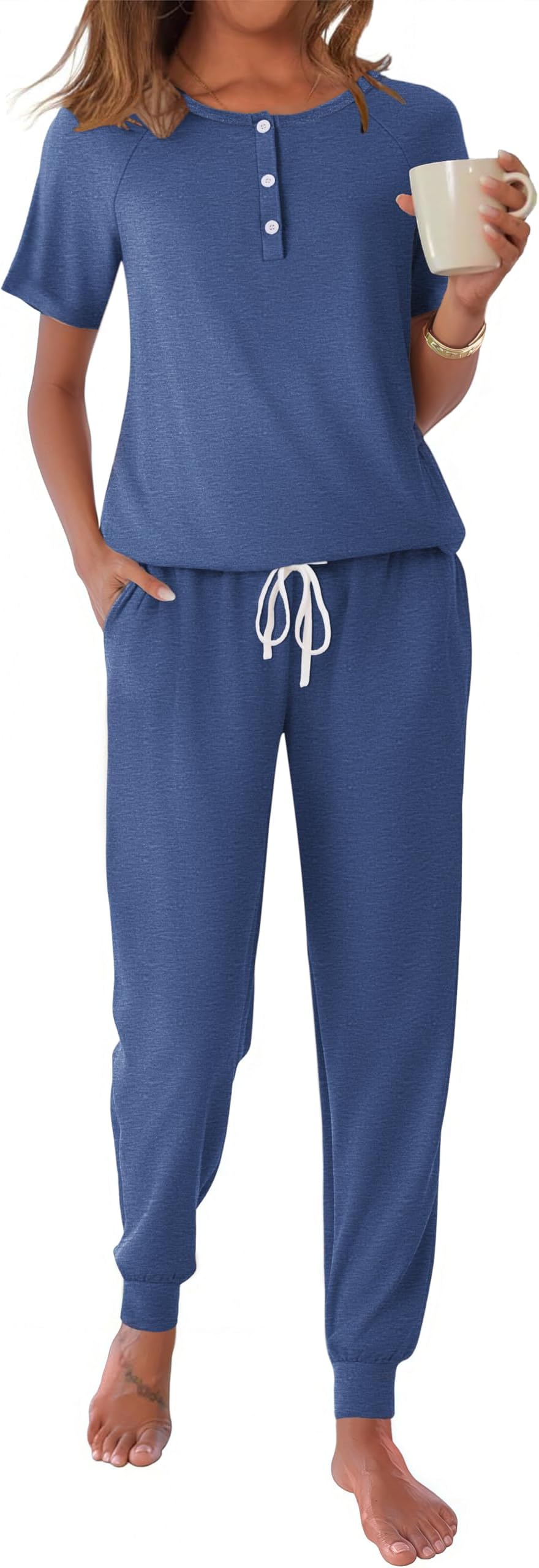 EkouaerWomens Pajama Sets 2 Piece Pjs Short Sleeve Lounge Sets Joggers Pants Sleepwear Soft Outfits S-XXL