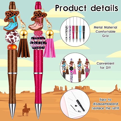 Miniatura 3 de 12 bolígrafos de despedida de soltera para despedida de soltera con 38 cuentas de diamantes de imitación, 12 borlas, 12 botas de vaquero de