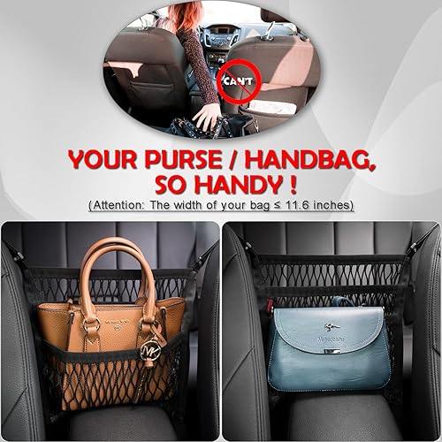 Miniatura 2 de Accesorios para automóvil, organizador de almacenamiento entre asientos delanteros, soporte para bolso de mano con bolsa de bolsillo de red de malla