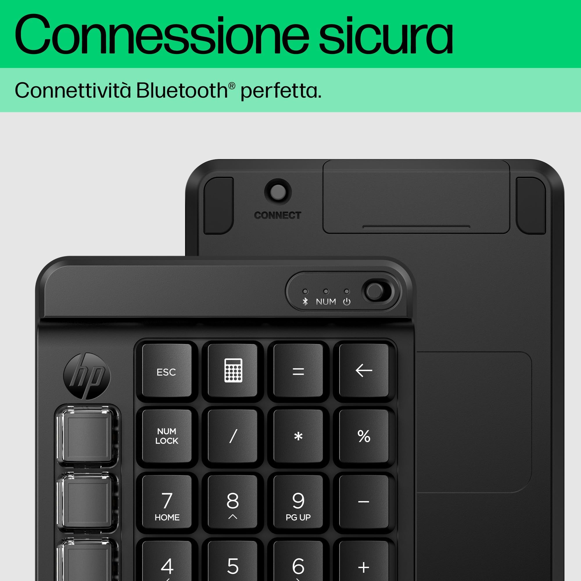 HP 430 Tastierino Programmabile Wireless, Connessione Bluetooth 5.3, 50 Milioni di Pressioni Garantite, Compatibile con Windows 10, 11, macOS e ChromeOS, Nero