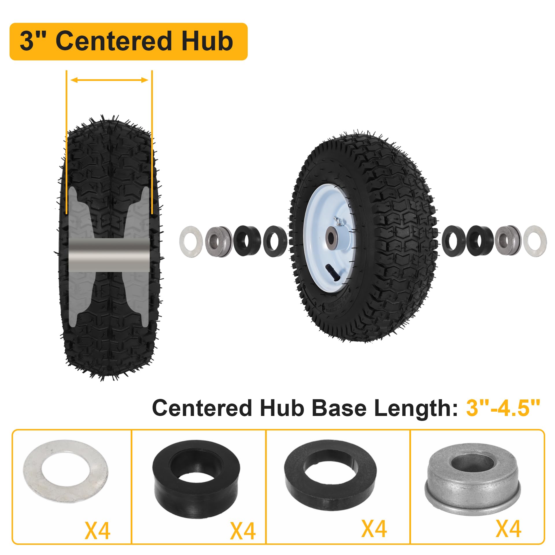 2 neumáticos y ruedas neumáticas para cortacésped de 13 x 5.00-6, 13 x 5.00-6 neumáticos de cortacésped delanteros con bujes de 3/4 pulgadas 5/8 pulgadas, buje centrado de 3 a 4.5 pulgadas