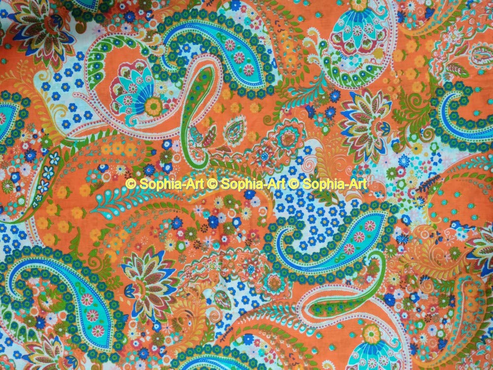 The Yard - Tela para costura con estampado de cachemira indio, diseño étnico gitano jipuri, estilo bohemio, étnico, de algodón, gasa, kurti, algodón, naranja, 20 Yard