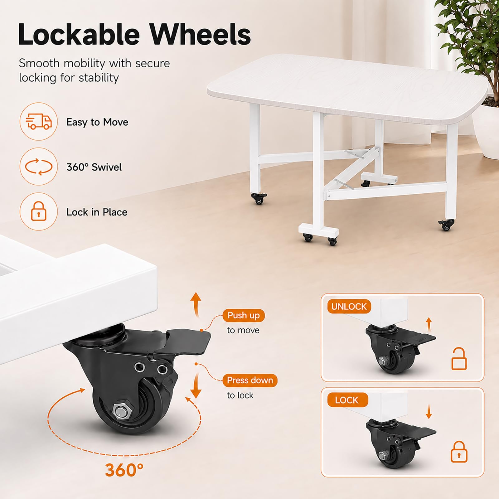 Table de salle à manger pliante extensible avec roulettes