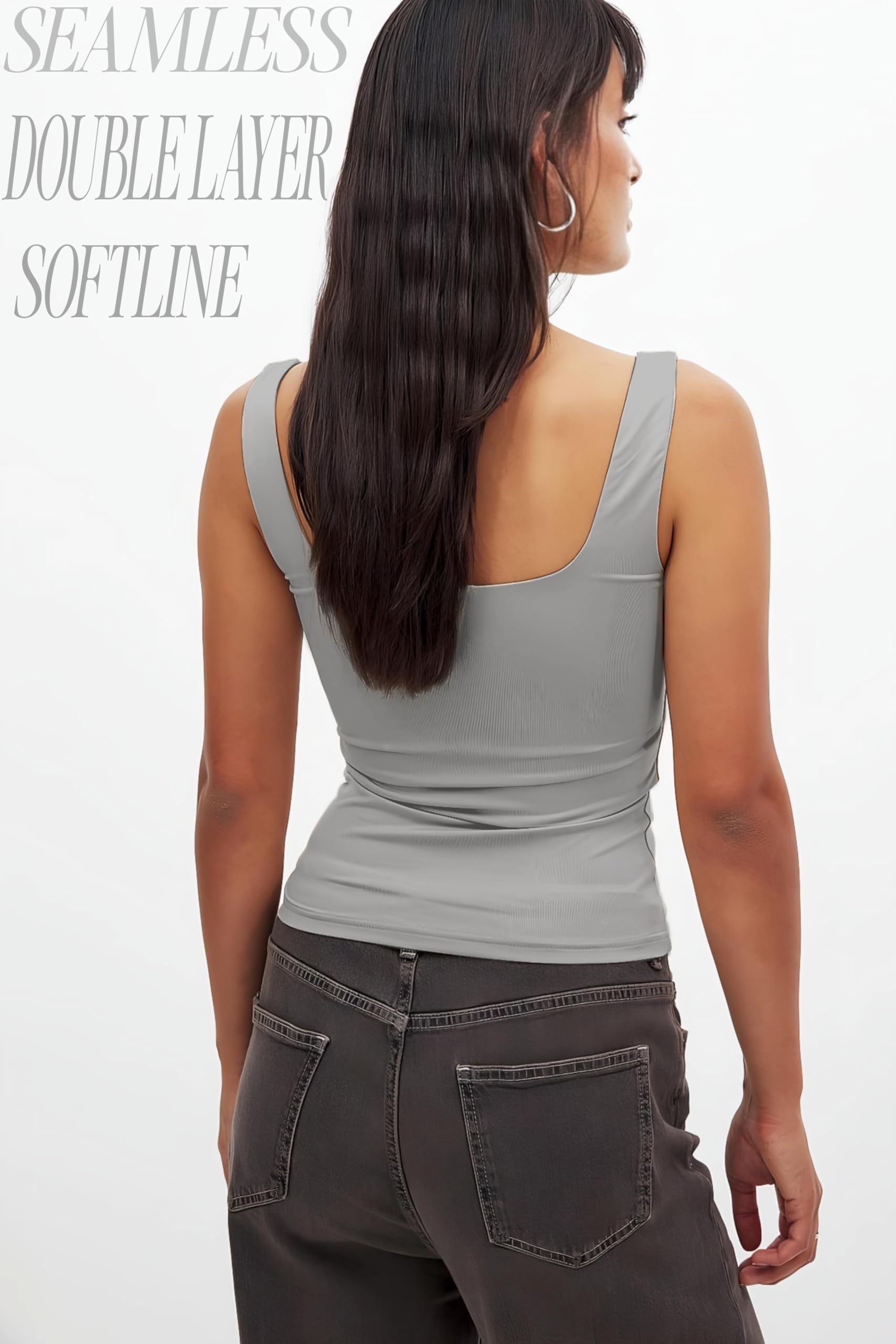 SIGHTBOMB SKIMS Microfiber Ultra Soft Feather Touch SOFTLINE Square Neck Double Layered Seamless Front Support Spaghetti Tank TOP for Women (in, Alpha, S, Regular, Silver (Limited Edition)) - Image 2 thumbnail